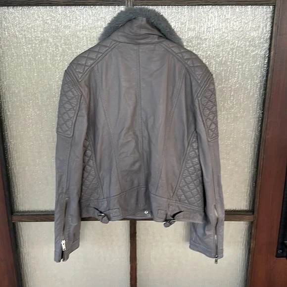 Samantha SiposGrey Quilted Leather Biker Jacket size XS EUC